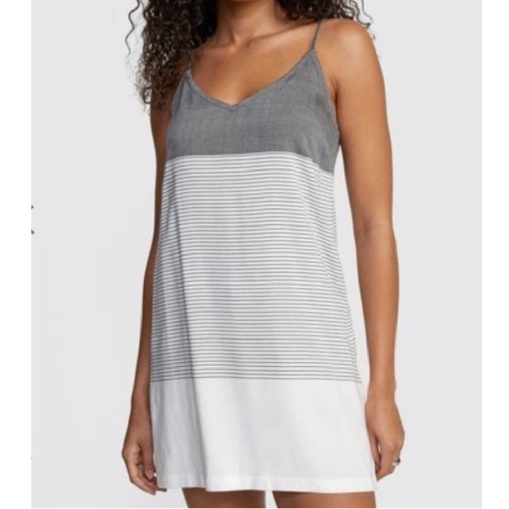 RVCA Gray and White Striped Mini Dress